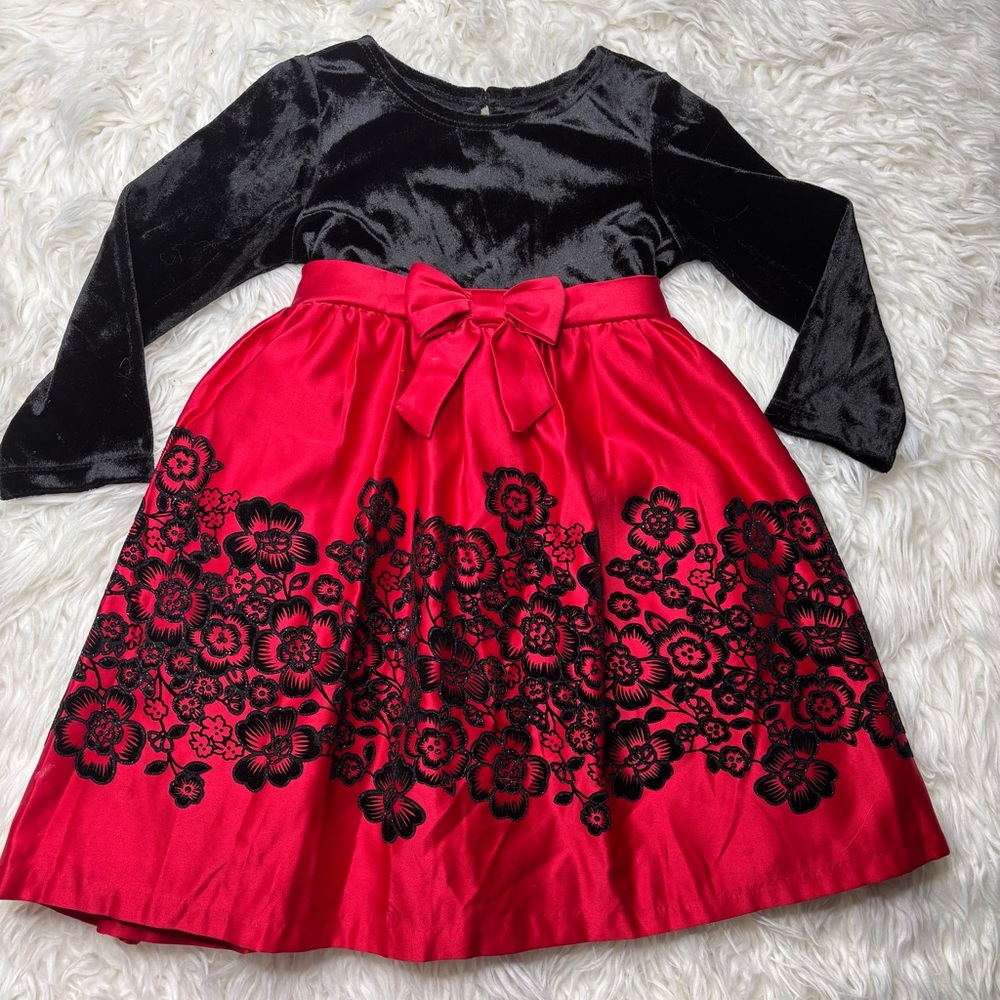 Rare Editions Red and Black Velvet Fit and Flare Dress
